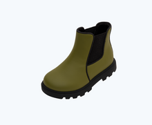 Angled view of a Native Shoes Kids Kensington Treklite Kids | Rookie Green/ Jiffy Black Footwear