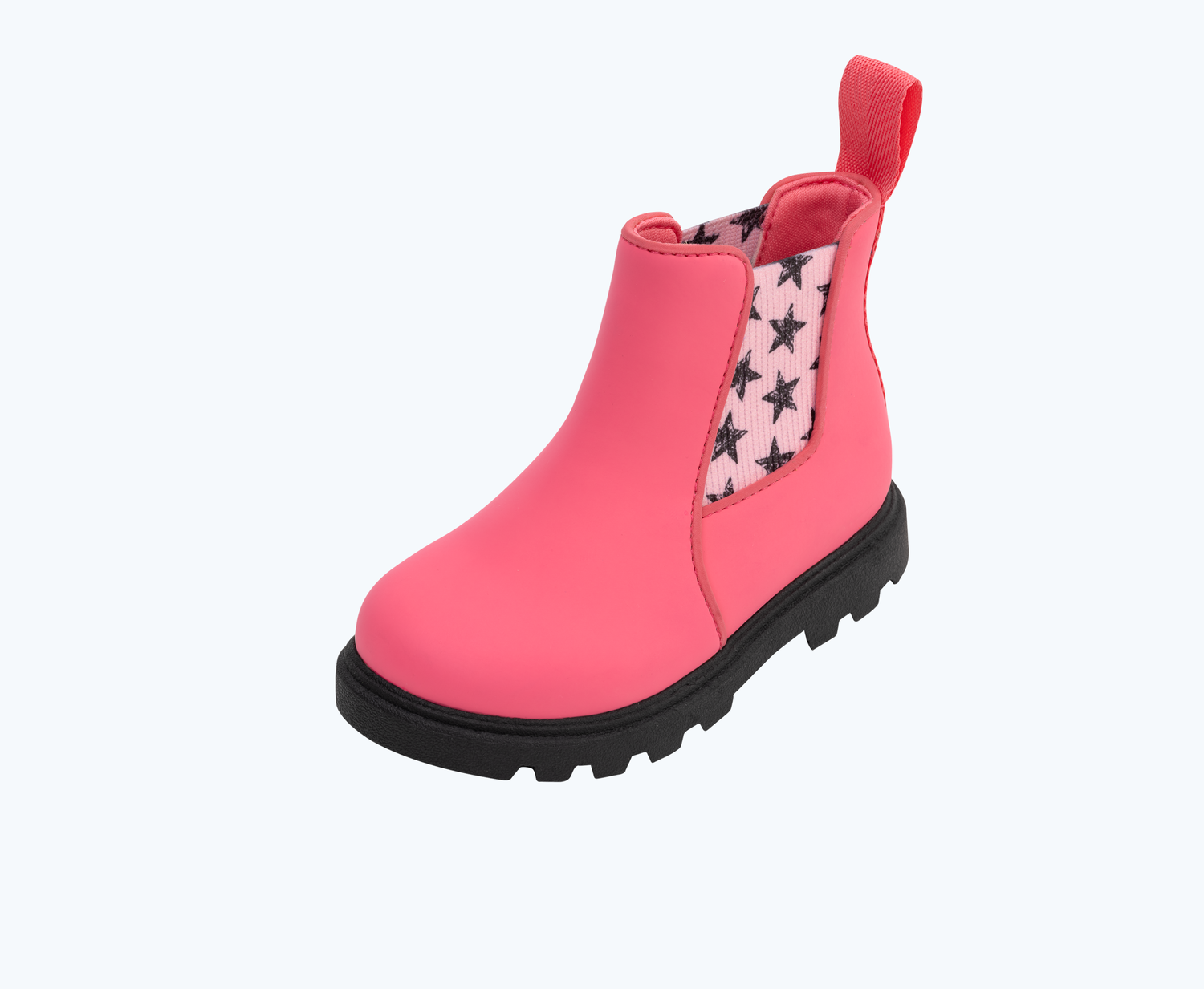 Angled view of a Native Shoes Kids Kensington Treklite Bloom Kids | Dazzle Pink/ Jiffy Black/ Princess Jiffy Stars Footwear