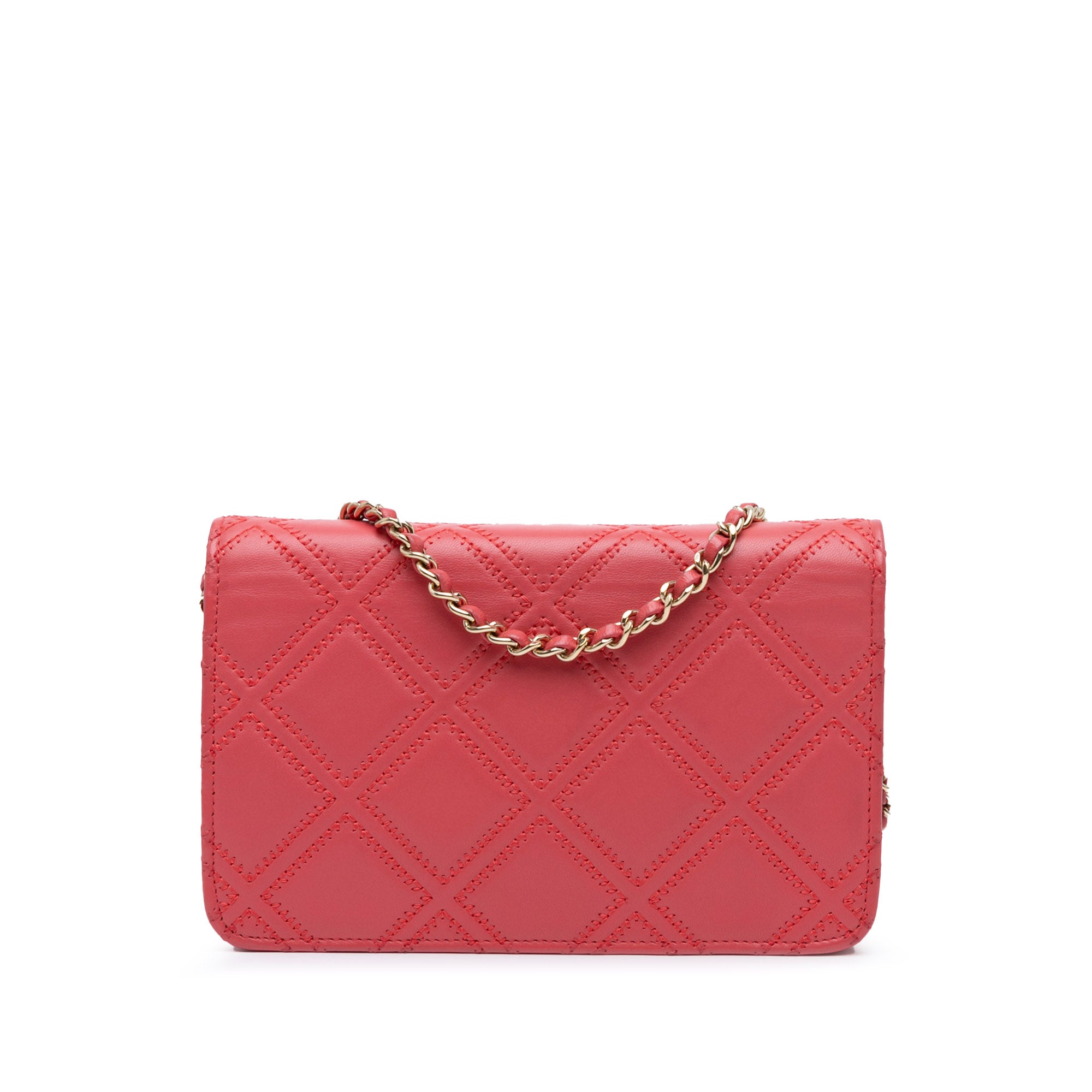 Chanel | Pre-Owned Quilted Lambskin Double Stitch Tassel Wallet On Chain | Pink