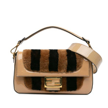 Fendi | Pre-Owned Shearling Pequin Baguette Satchel | Brown/Beige