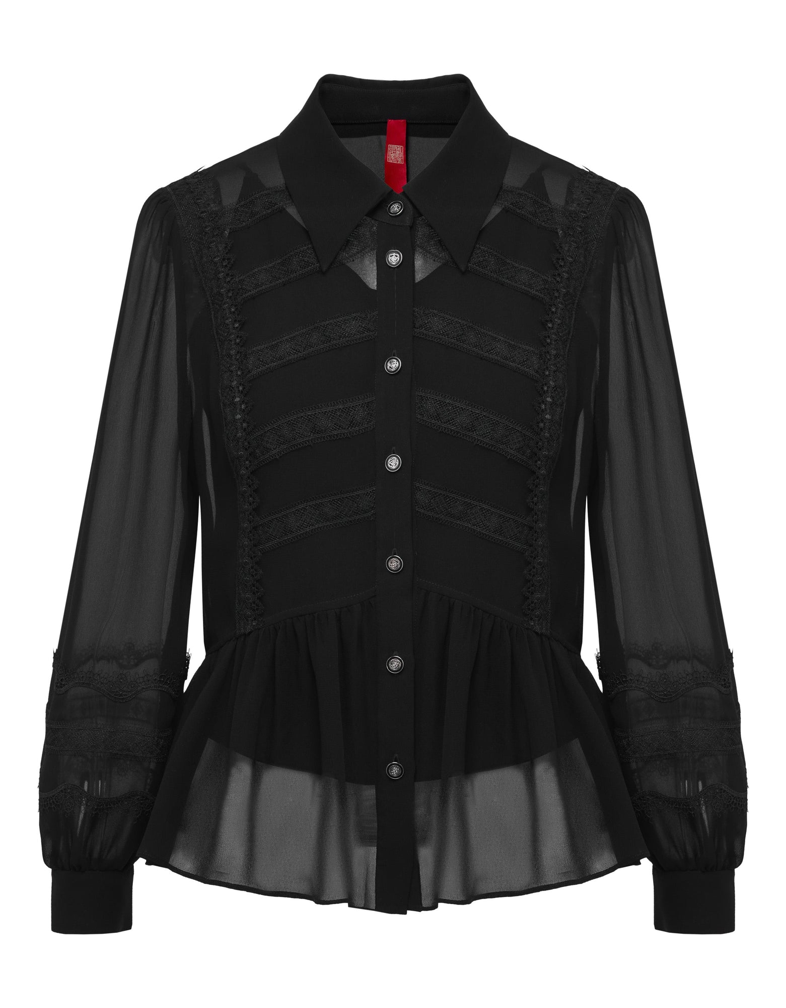 Semi-Sheer Button-Down Blouse | Black