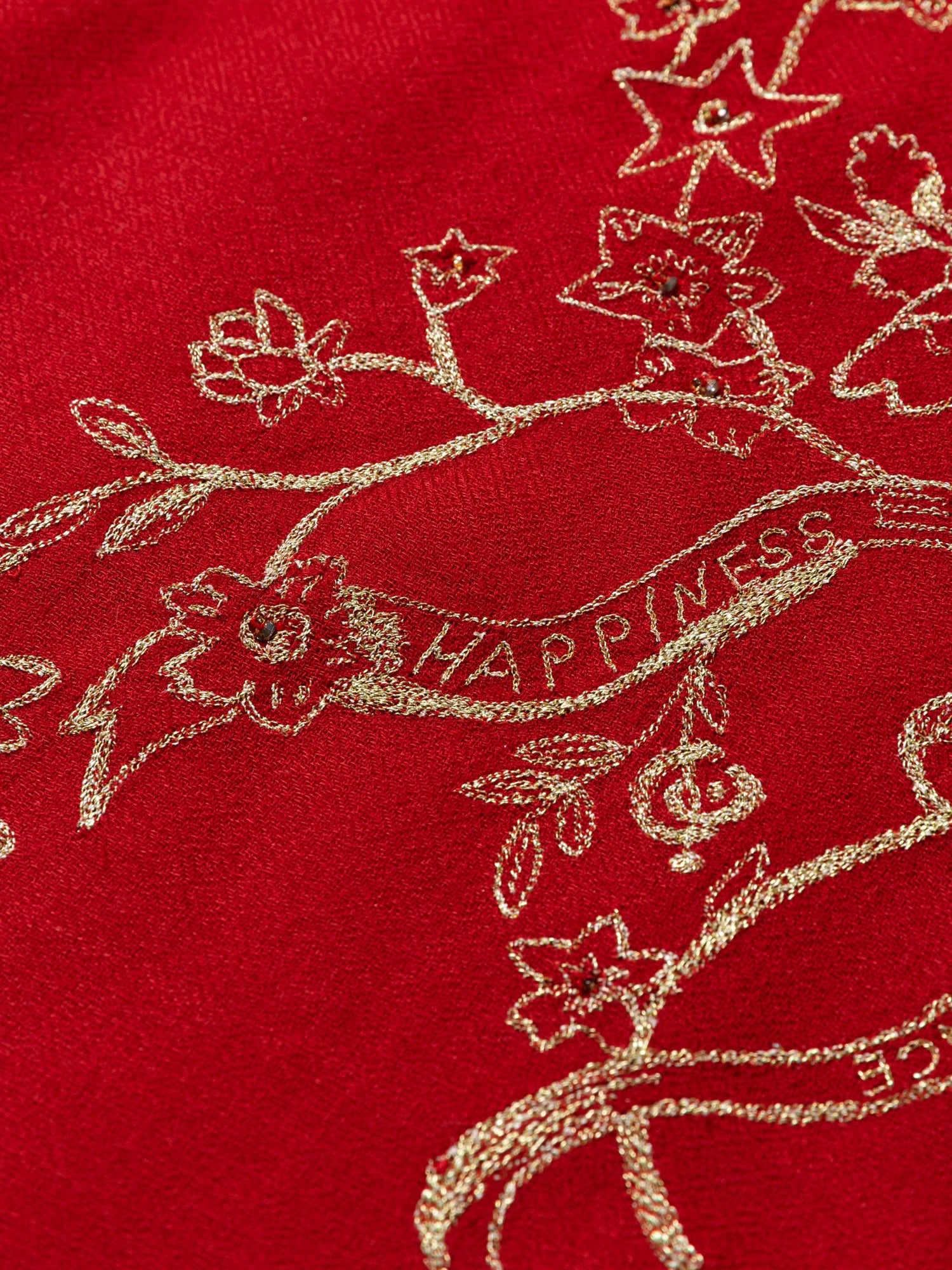 Embroidered Cashmere Shawl | Red