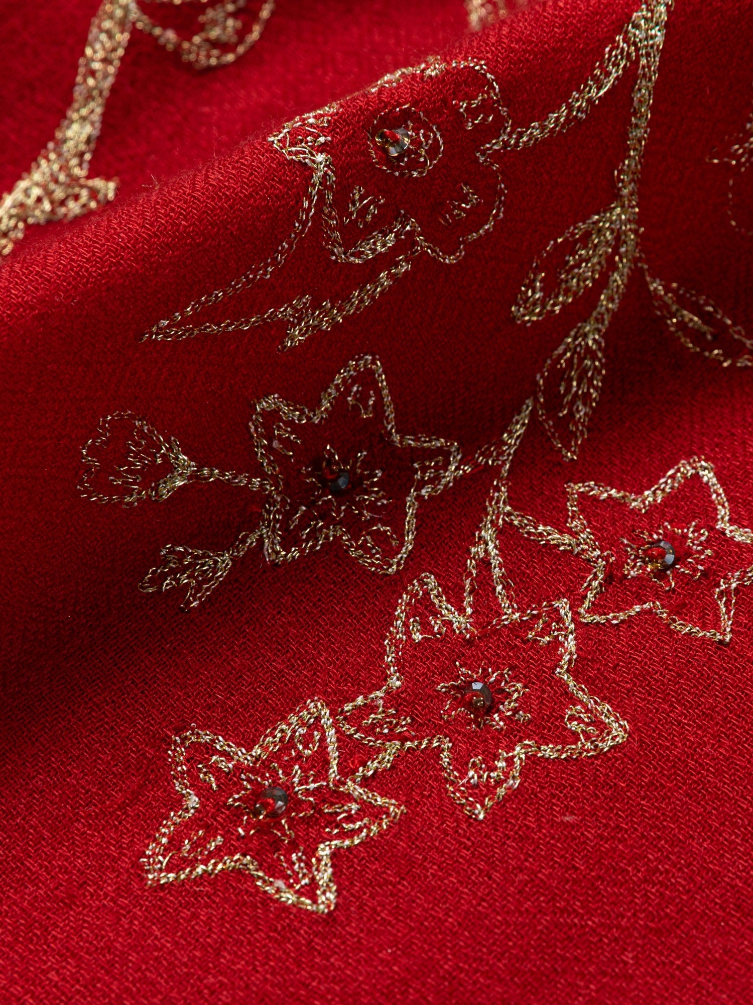 Embroidered Cashmere Shawl | Red