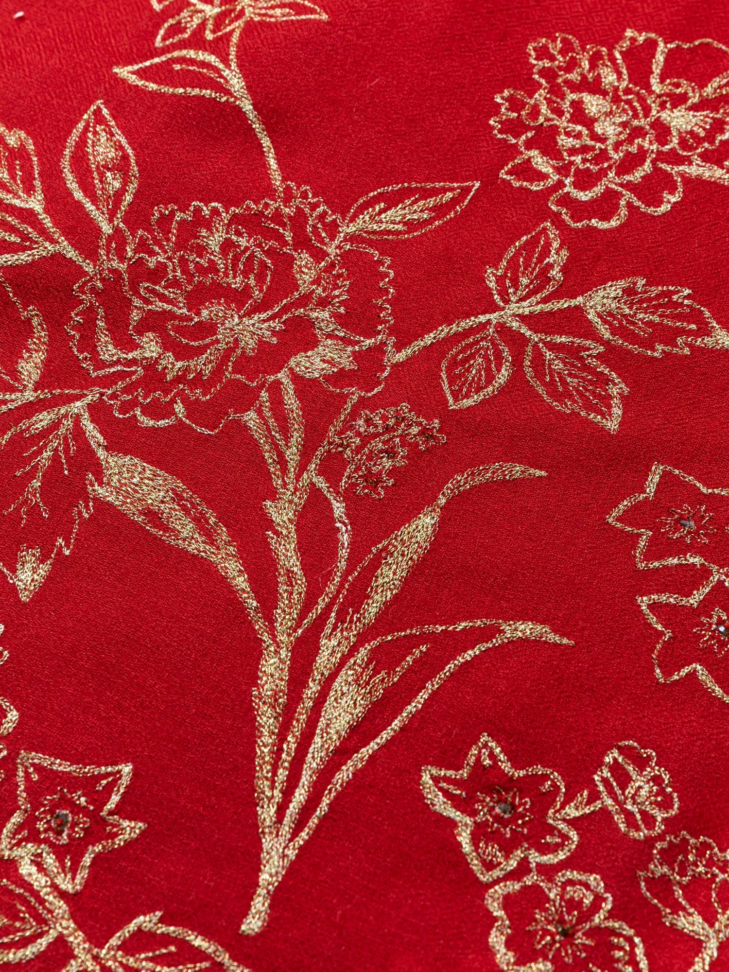 Embroidered Cashmere Shawl | Red