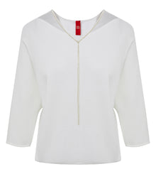 3/4 Sleeve V-Neck Blouse | White