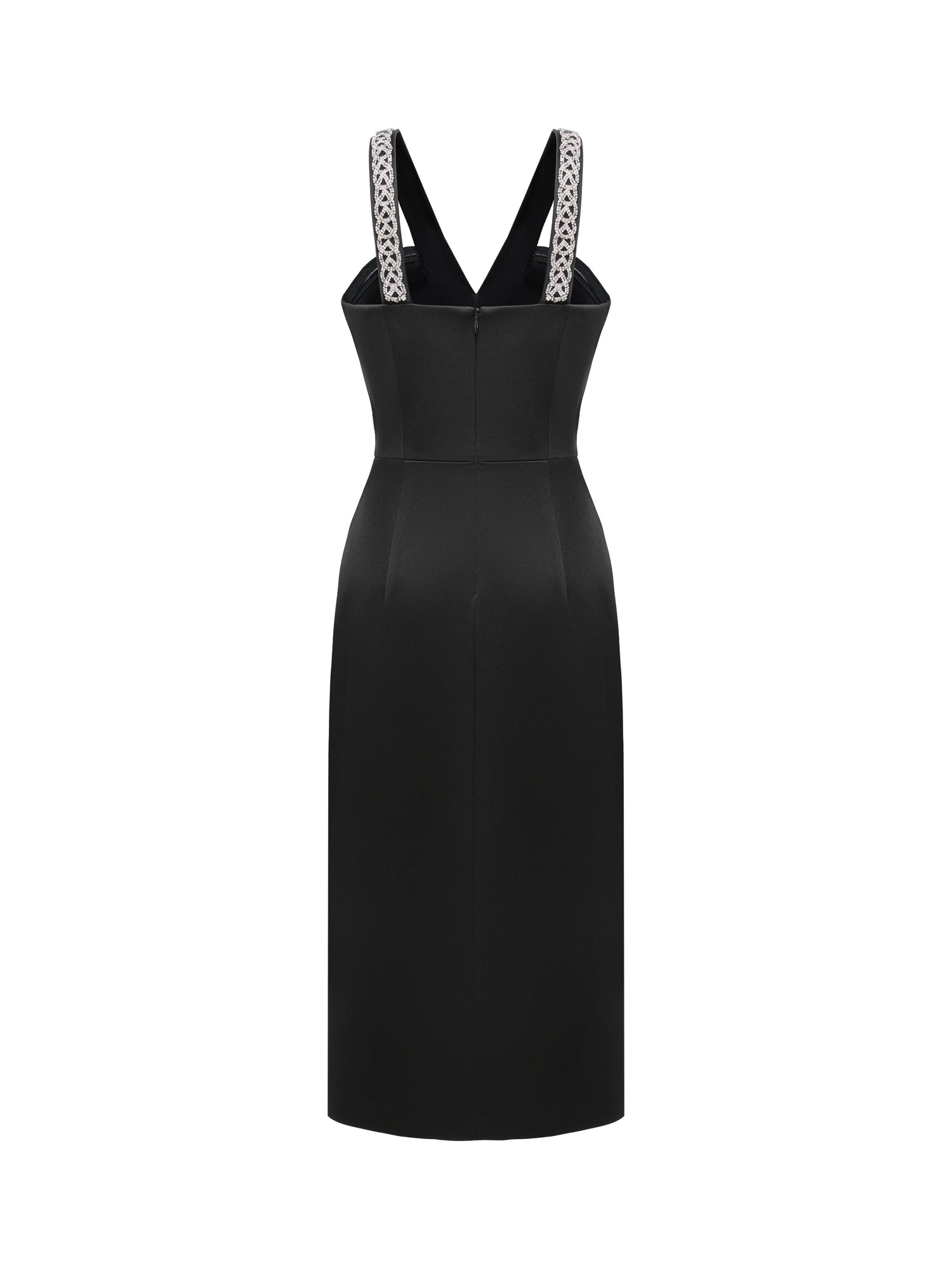 Deep V-Neck Midi Dress | Black