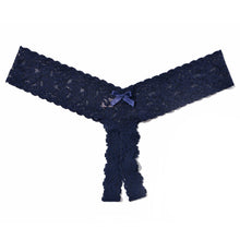 Signature Lace Open Gussett Low Rise Thong | Navy