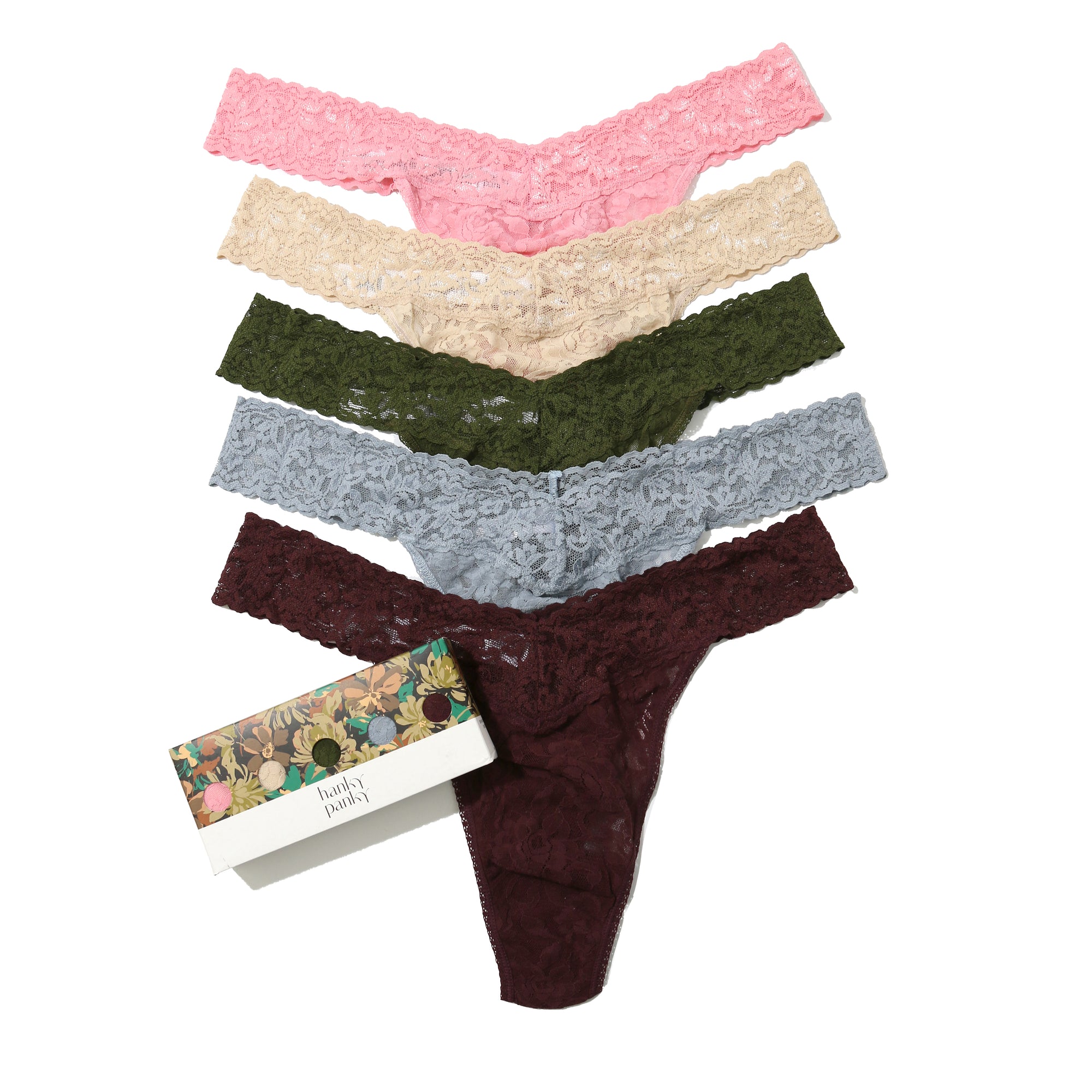 5-Pack Plus Size Signature Lace Original Rise Thongs | Pink Lady/Sand/Woodland/Grey Mist/Hickory