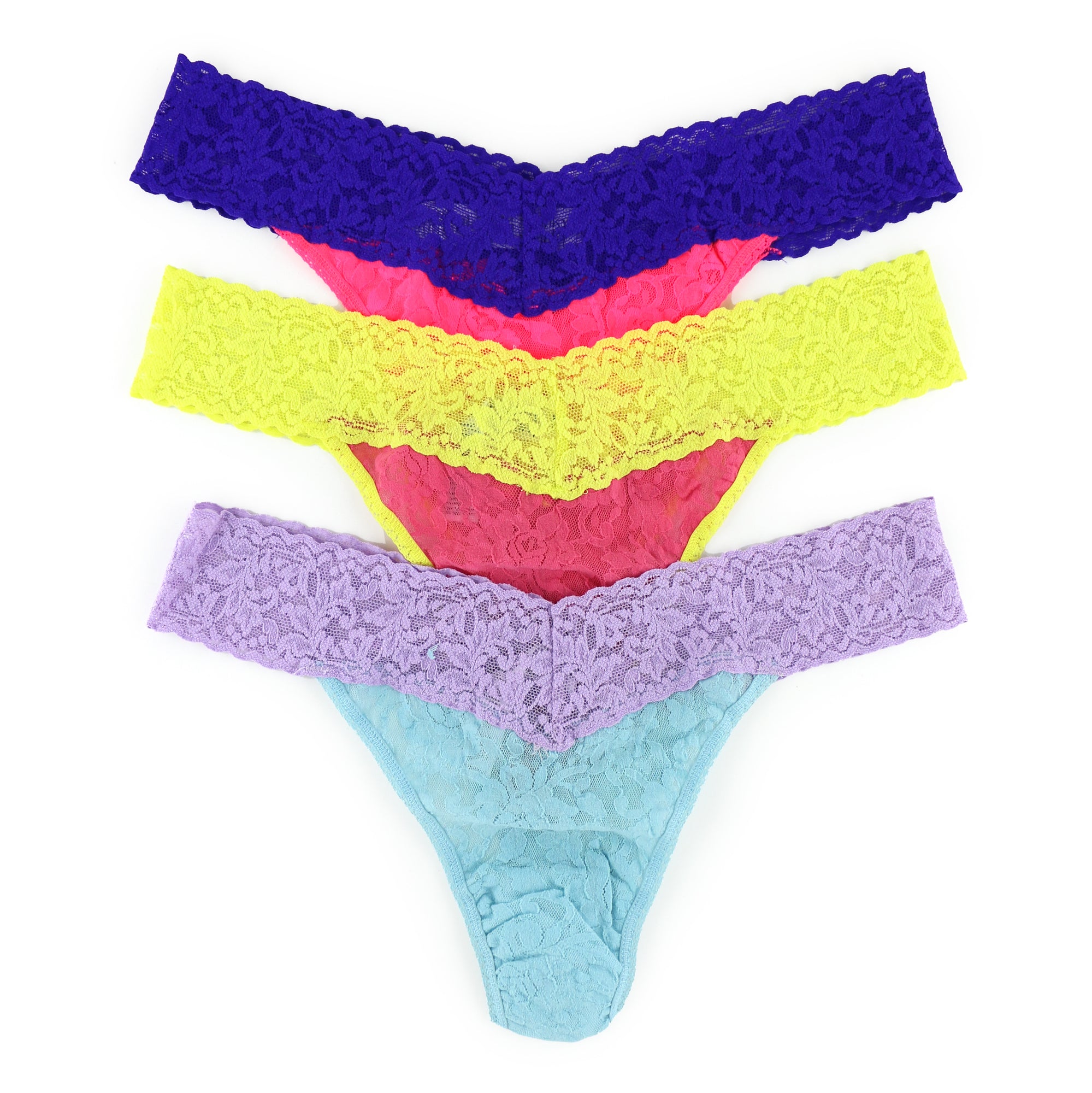 3-Pack Signature Lace Original Rise Thong | Sugar Rush Pink/Citrus Punch Yellow, Rain Cloud Blue/Clvp, Tpun/Electric Purple