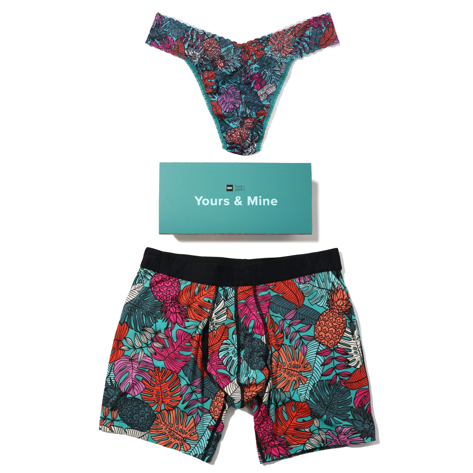 Signature Lace Original Rise Thong & Saxx Boxer Brief | Fruity Palm - Aqua