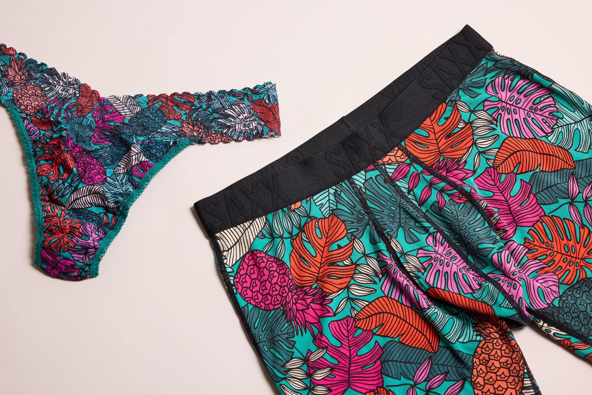 Signature Lace Original Rise Thong & Saxx Boxer Brief | Fruity Palm - Aqua