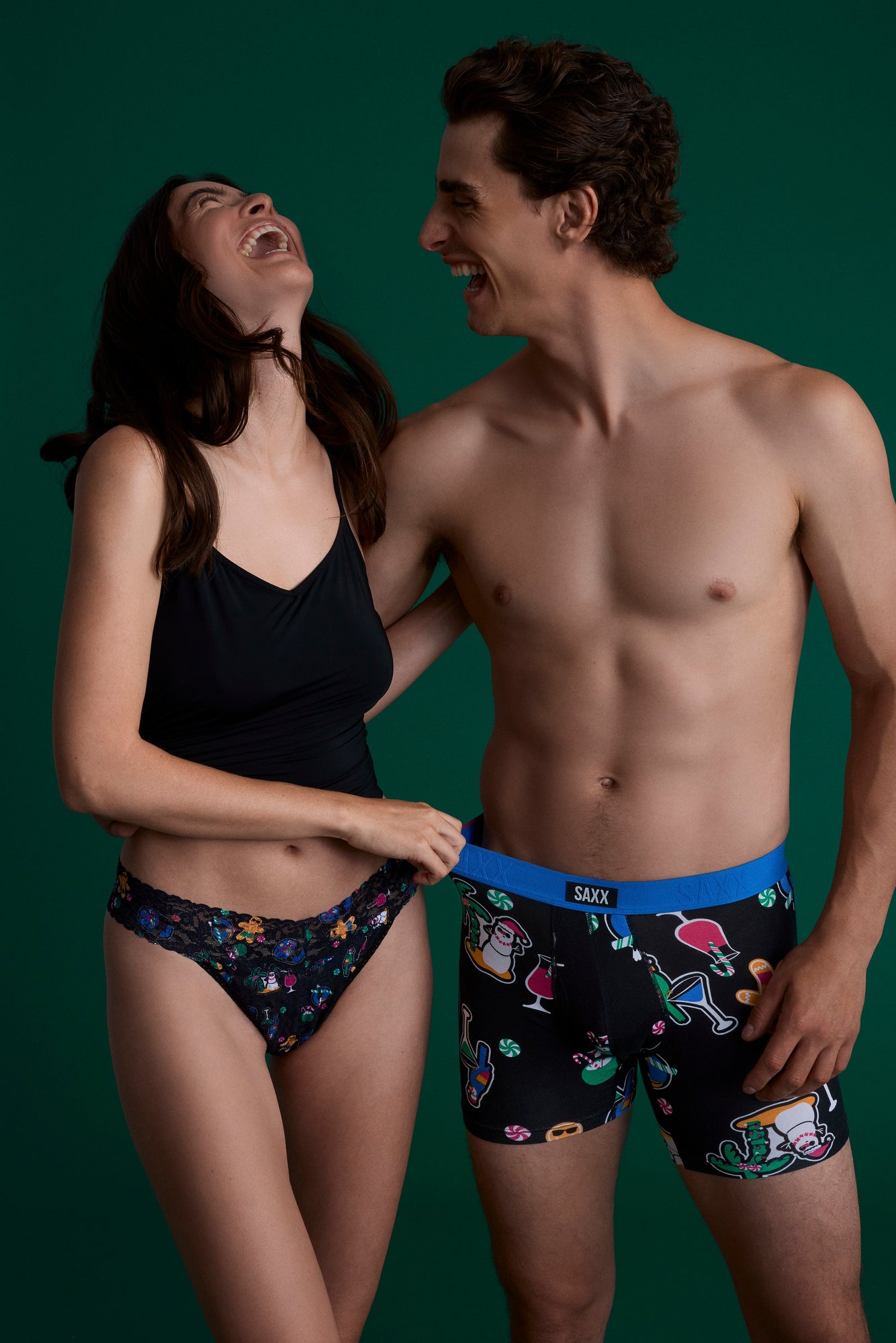 Signature Lace Original Rise Thong & Saxx Boxer Brief | Black