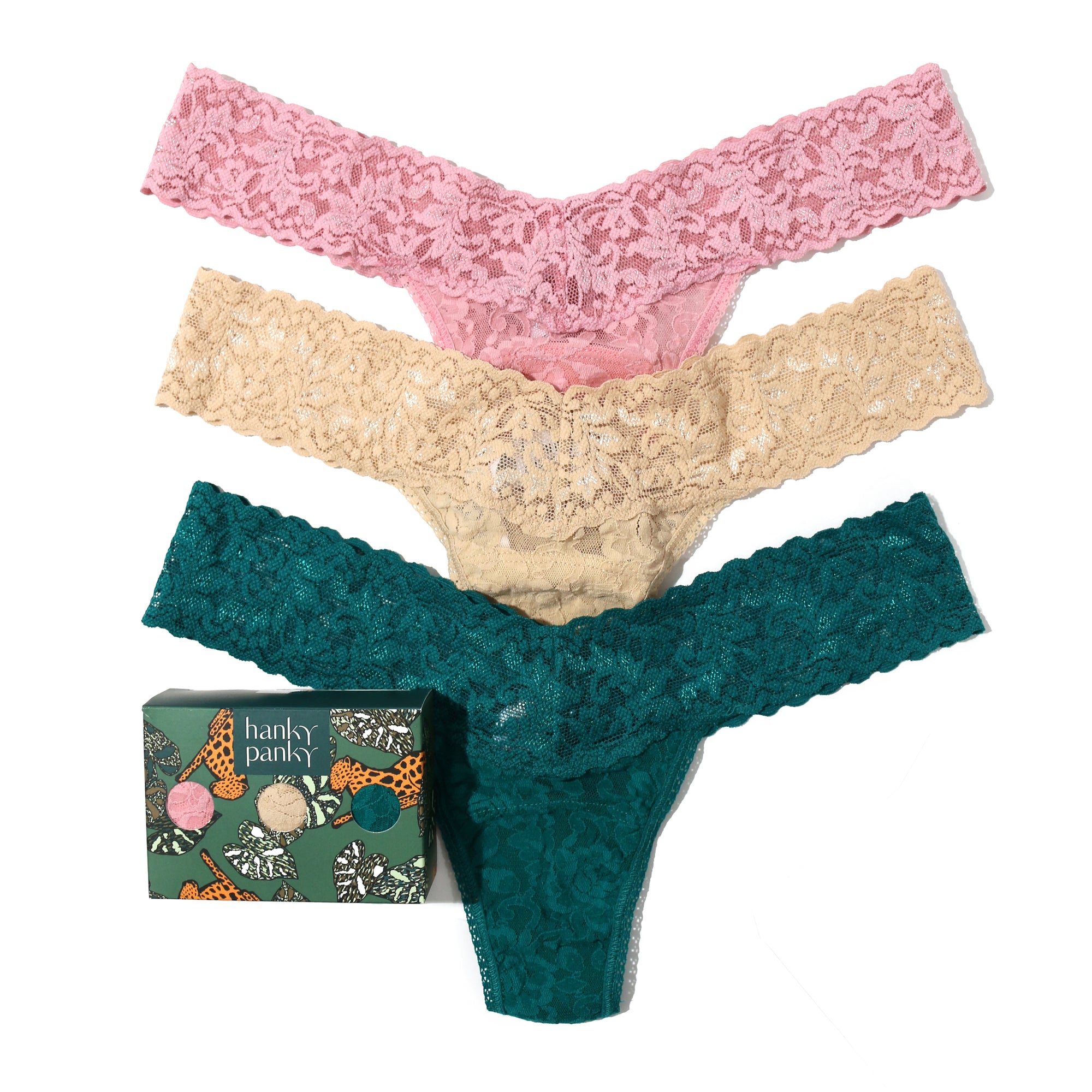 3 Pack Signature Lace Low Rise Thongs | Meadow Rose/Sand/Moodstone