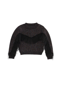Girls | Knit Sweater With Tulle | Black/Multicolor