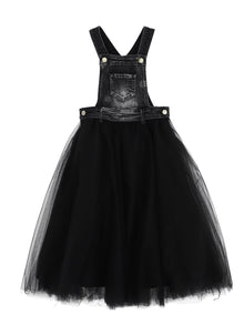 Girls | Denim And Tulle Overalls | Black