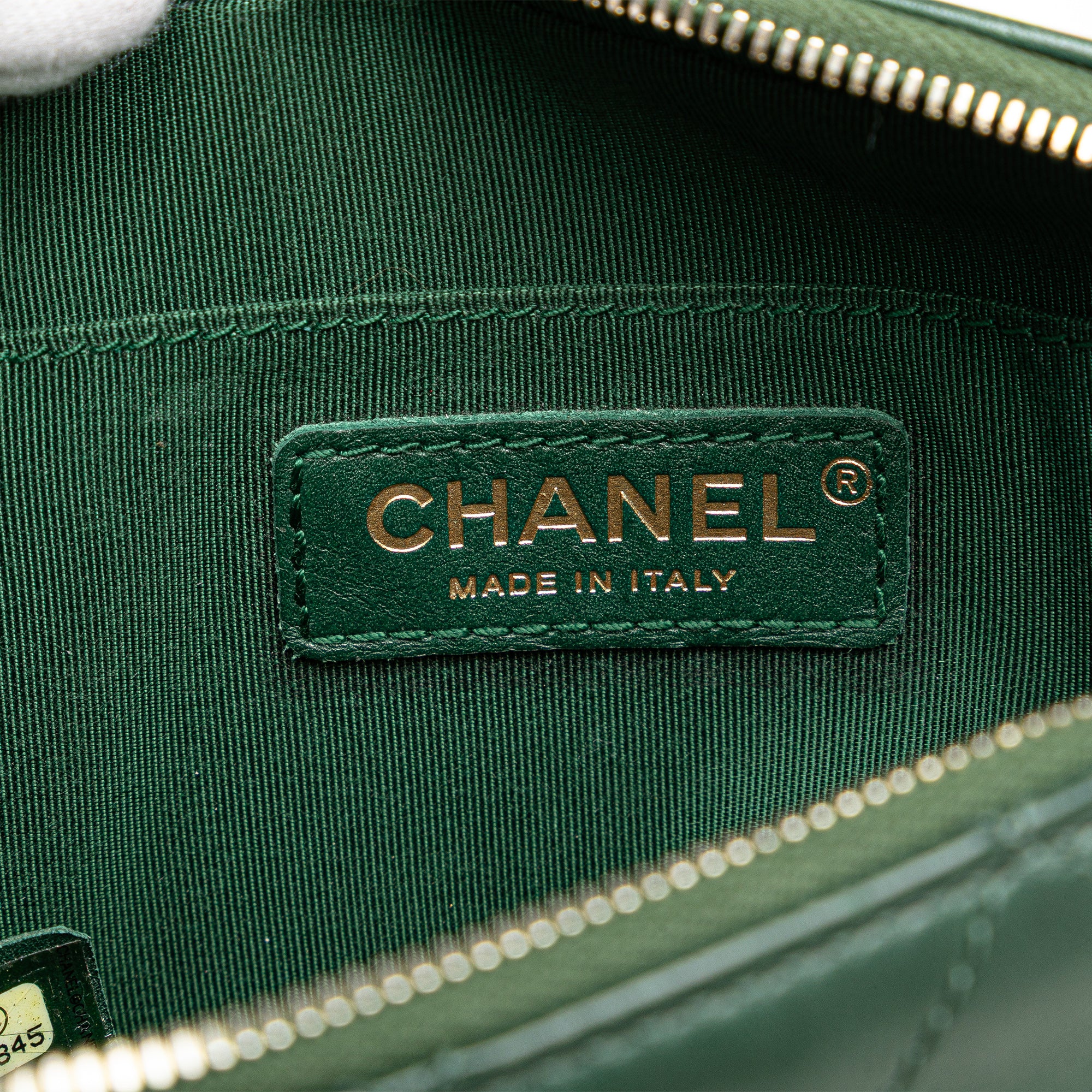 Chanel | Pre-Owned Stitched Calfskin and Grosgrain Button Up Double Zip Camera Bag | Green/Dark Green