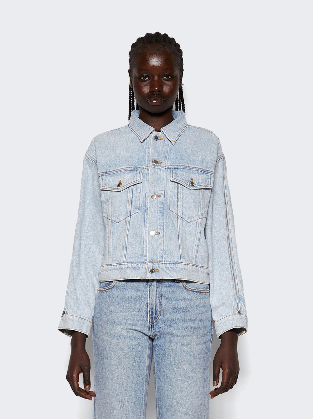 alexanderwang | Zipped Sleeve Trucker Denim Jacket Bleach | Multi