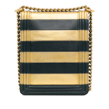 Chanel | Pre-Owned Metallic Lambskin Striped North South Boy Flap | Gold