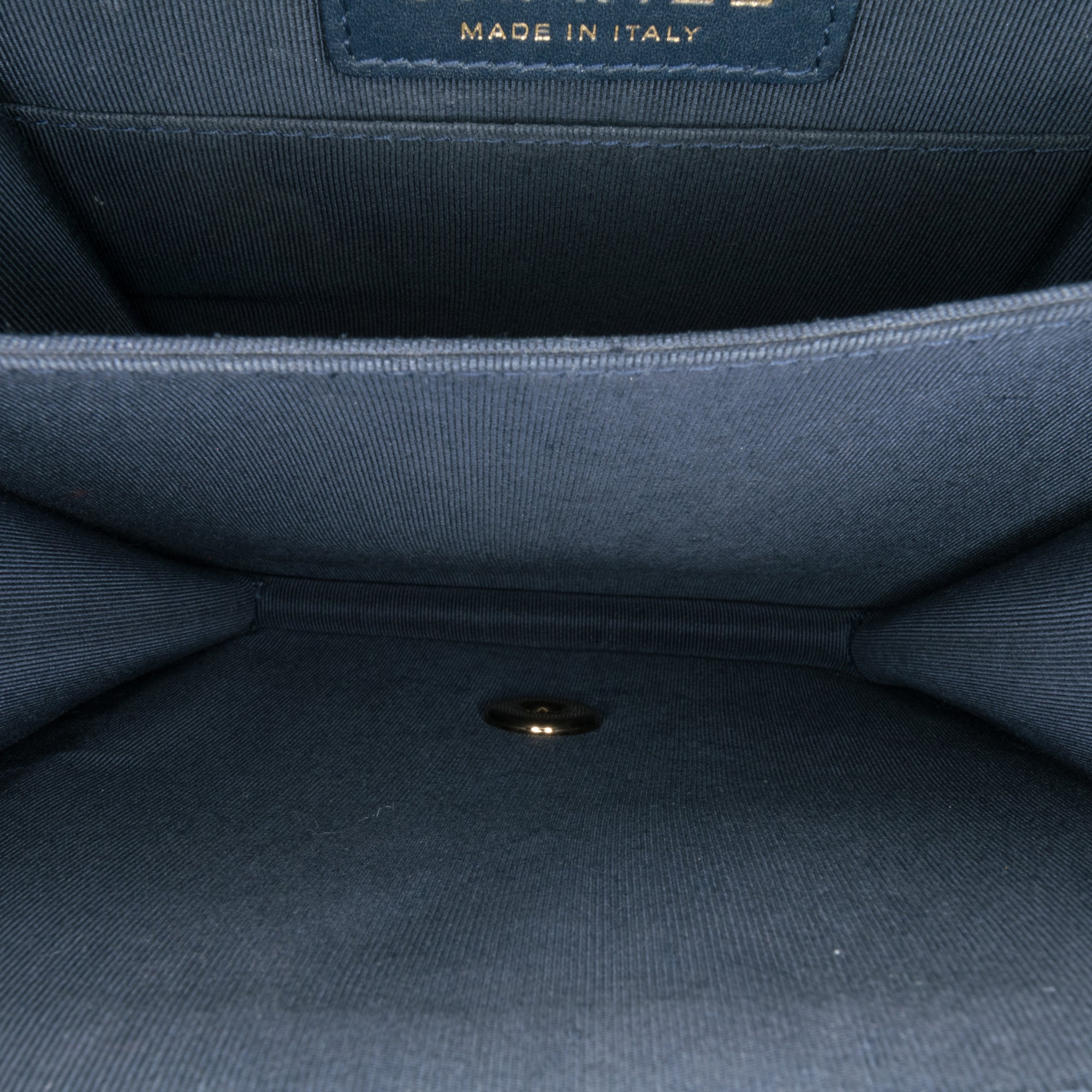 Chanel | Pre-Owned Metallic Lambskin Striped North South Boy Flap | Gold