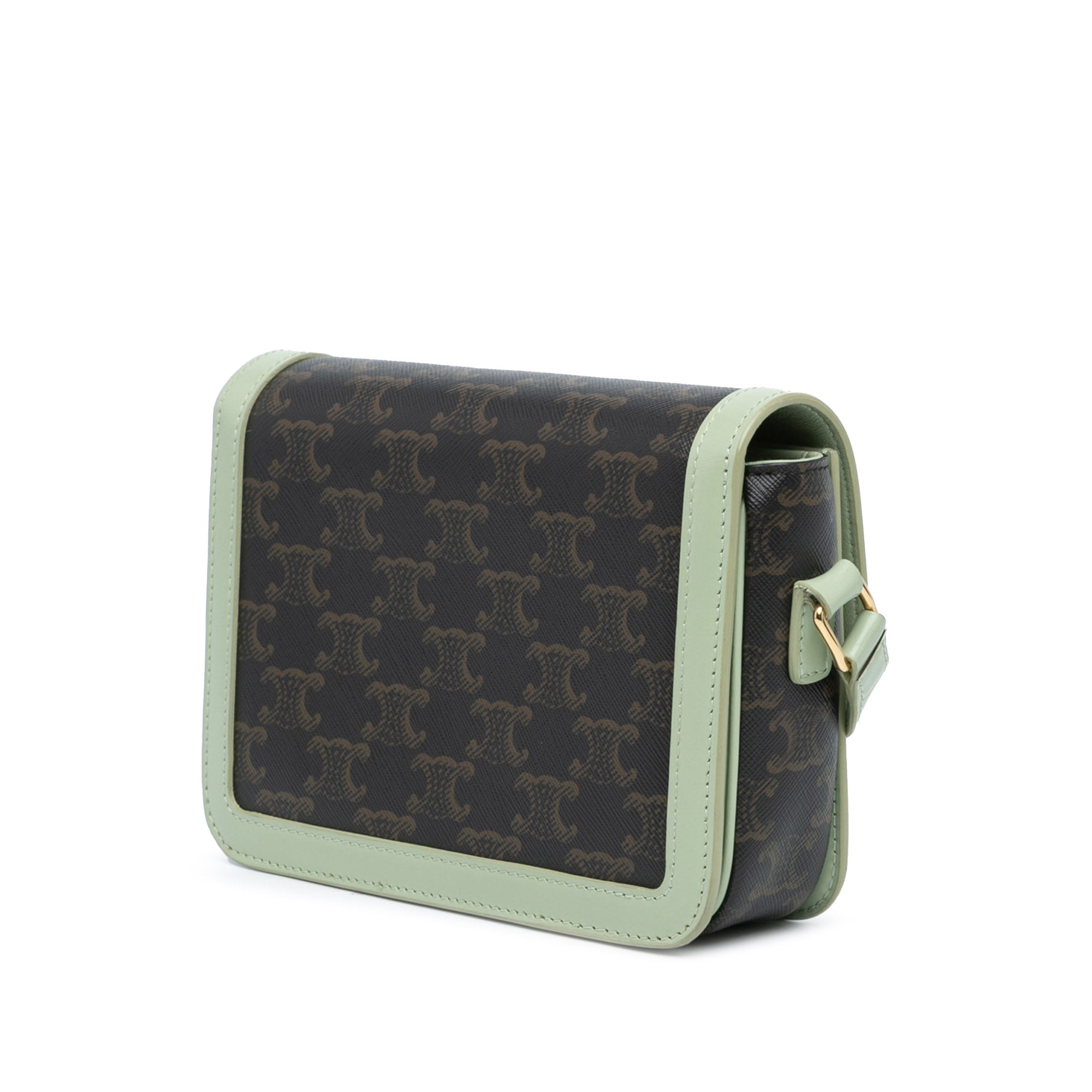 Celine | Pre-Owned Teen Triomphe Coated Canvas and Calfskin Triomphe Crossbody | Brown/Dark Brown