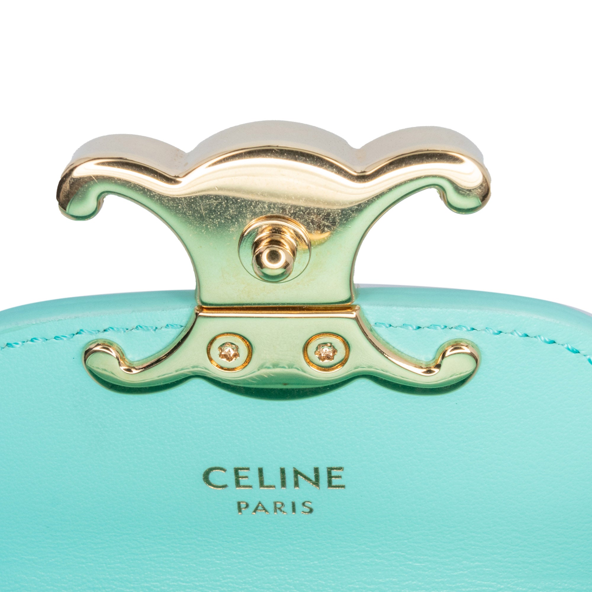 Celine | Pre-Owned Leather Triomphe AirPods Case with Strap - I | Blue/Turquoise