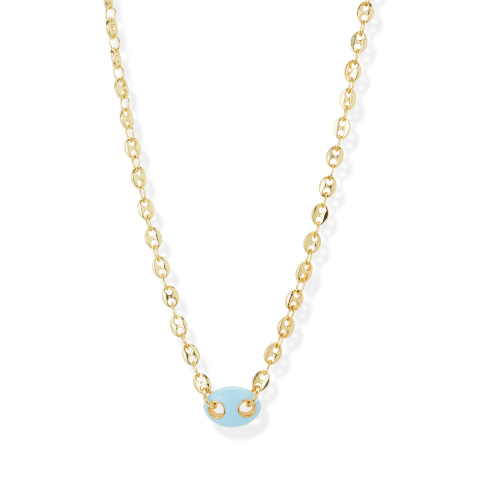 The Light Blue Enamel Mariner Chain Necklace | 18K Yellow Gold-Plated