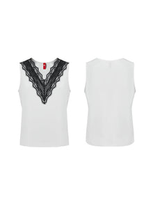 V-neck mulberry silk top | White