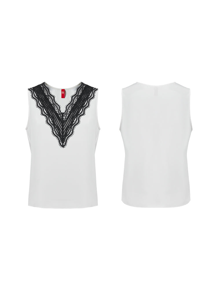 V-neck mulberry silk top | White