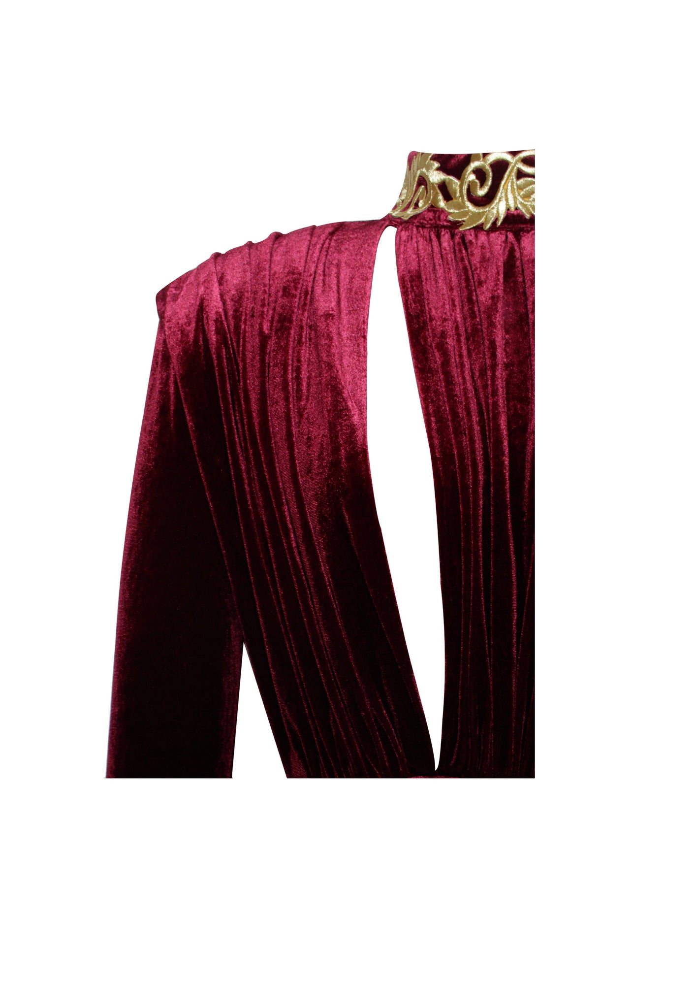 Zenaida Cutout High Slit Velvet Gown | Burgundy