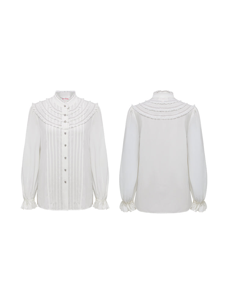 Silk Pleated Sleeve Shirt | White