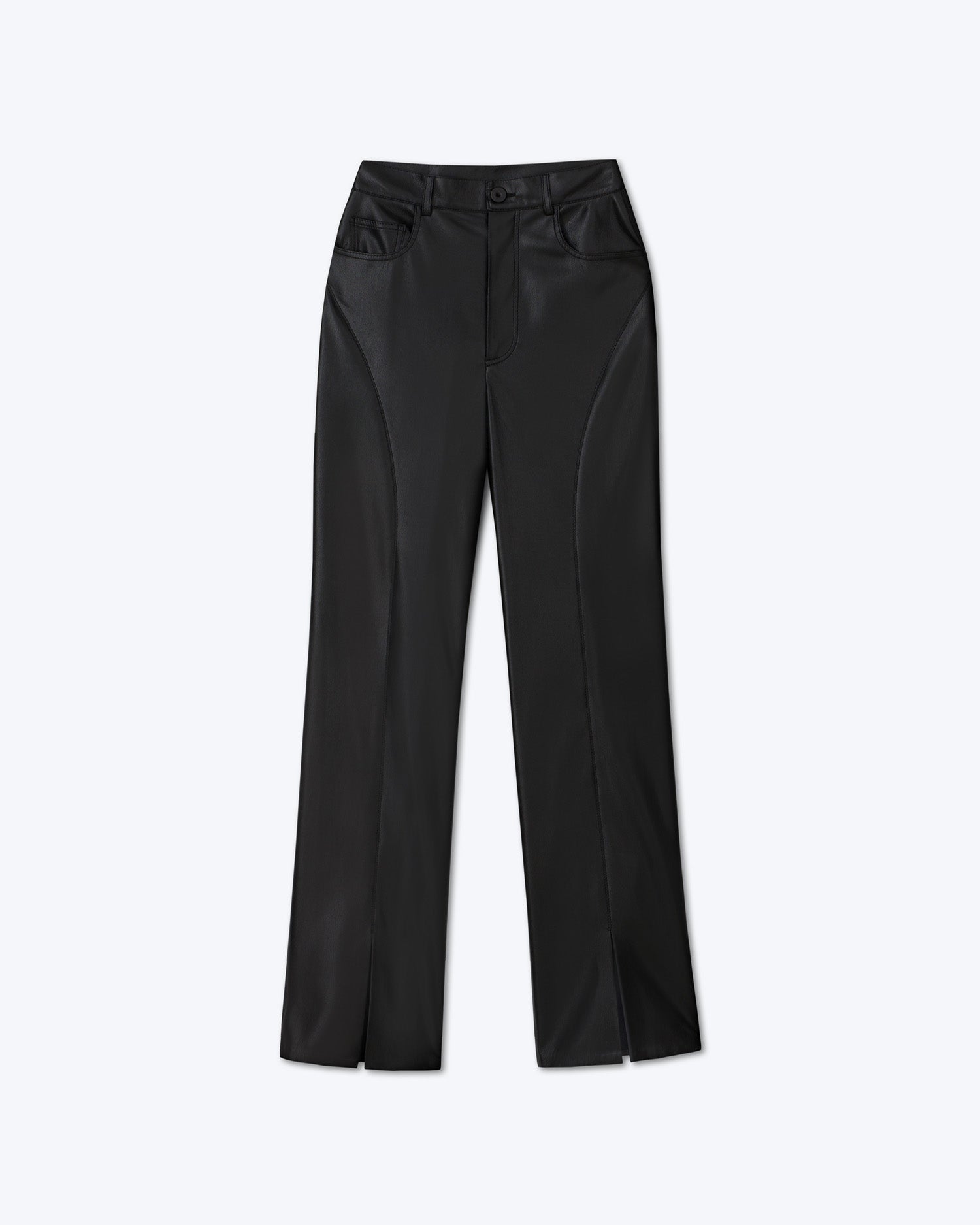 Womens | Basha Okobor Alt-Leather Split Hem Trousers | Black