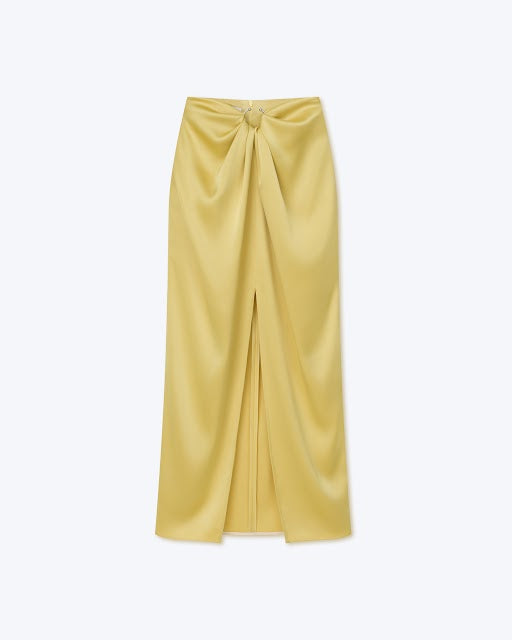 Emiko Slip Satin Sarong-Style Midi Skirt | Yellow