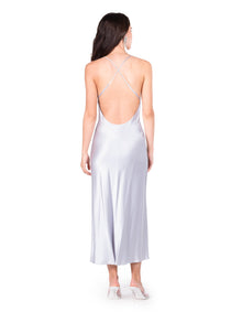 Silver Blue Open Back Cross Strap Midi Slip Dress | Silver Blue