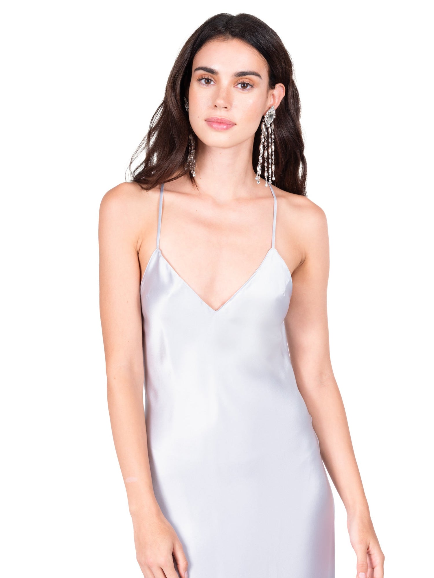 Silver Blue Open Back Cross Strap Midi Slip Dress | Silver Blue