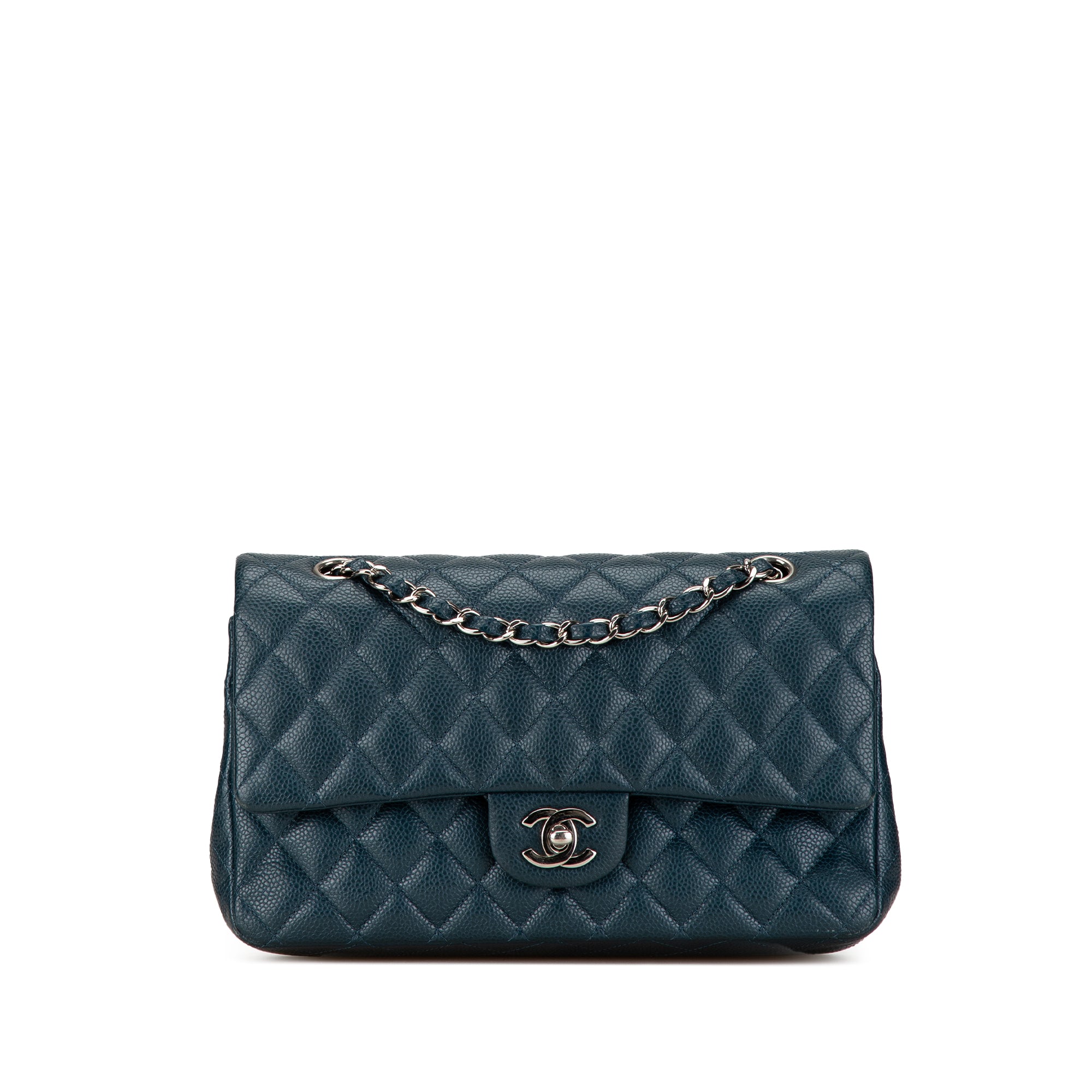 Chanel | Pre-Owned Medium Classic Caviar Double Flap - I | Blue/Peacock