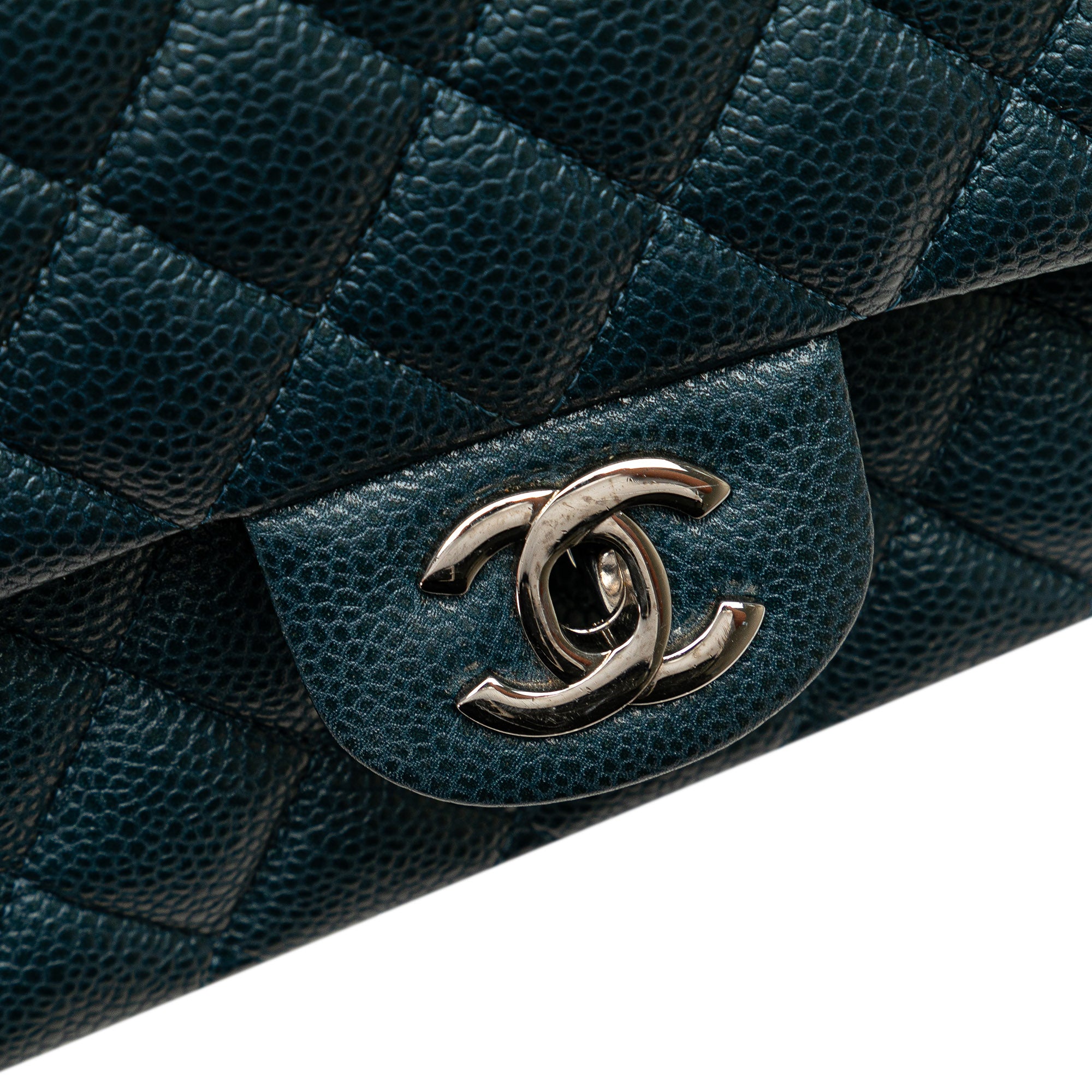 Chanel | Pre-Owned Medium Classic Caviar Double Flap - I | Blue/Peacock
