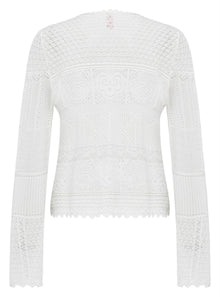 Jacquard Crew Neck Knit Cardigan | White