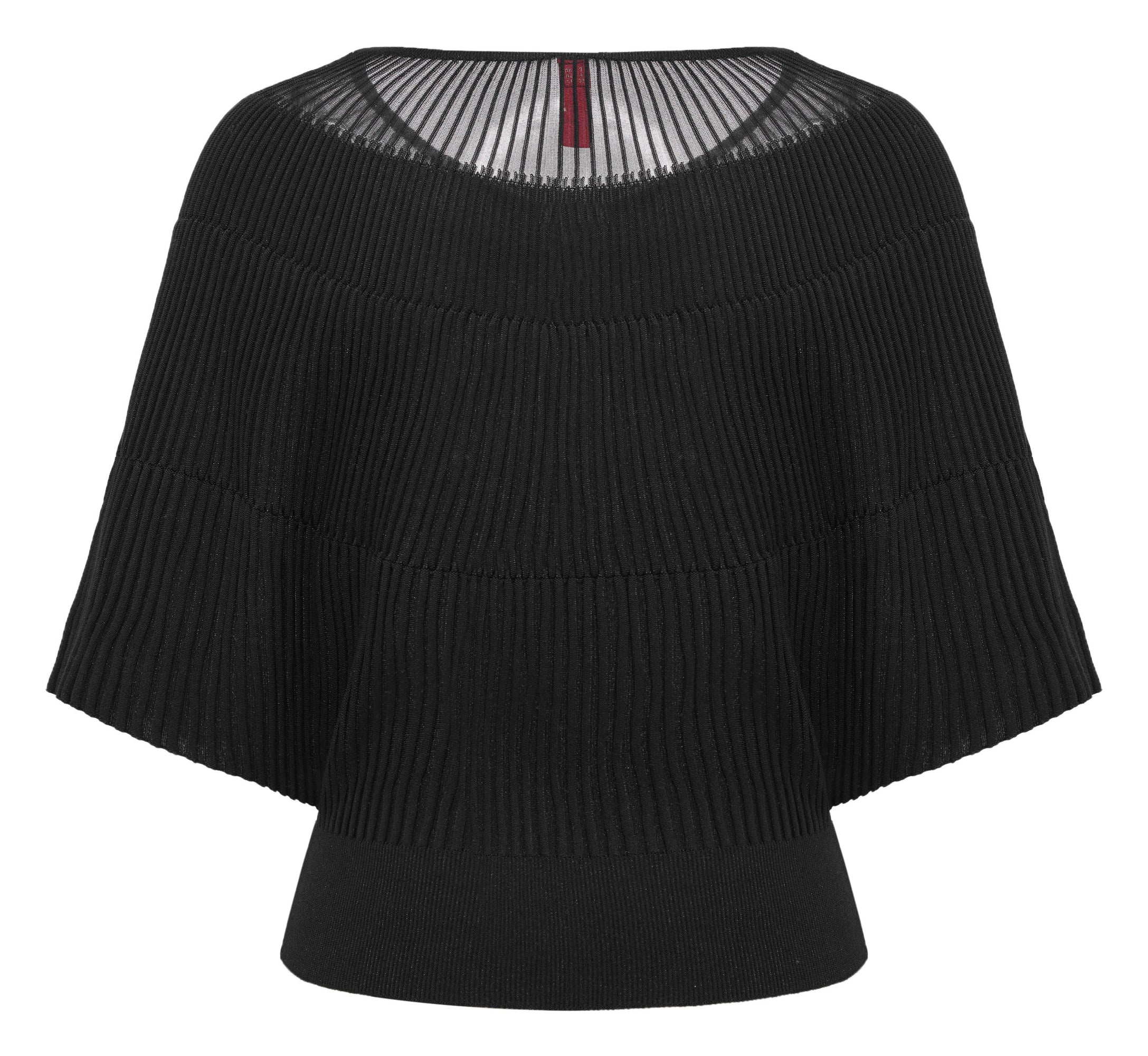 Round Neck Top Waist-Defining Short-Sleeve Knit Top | Black