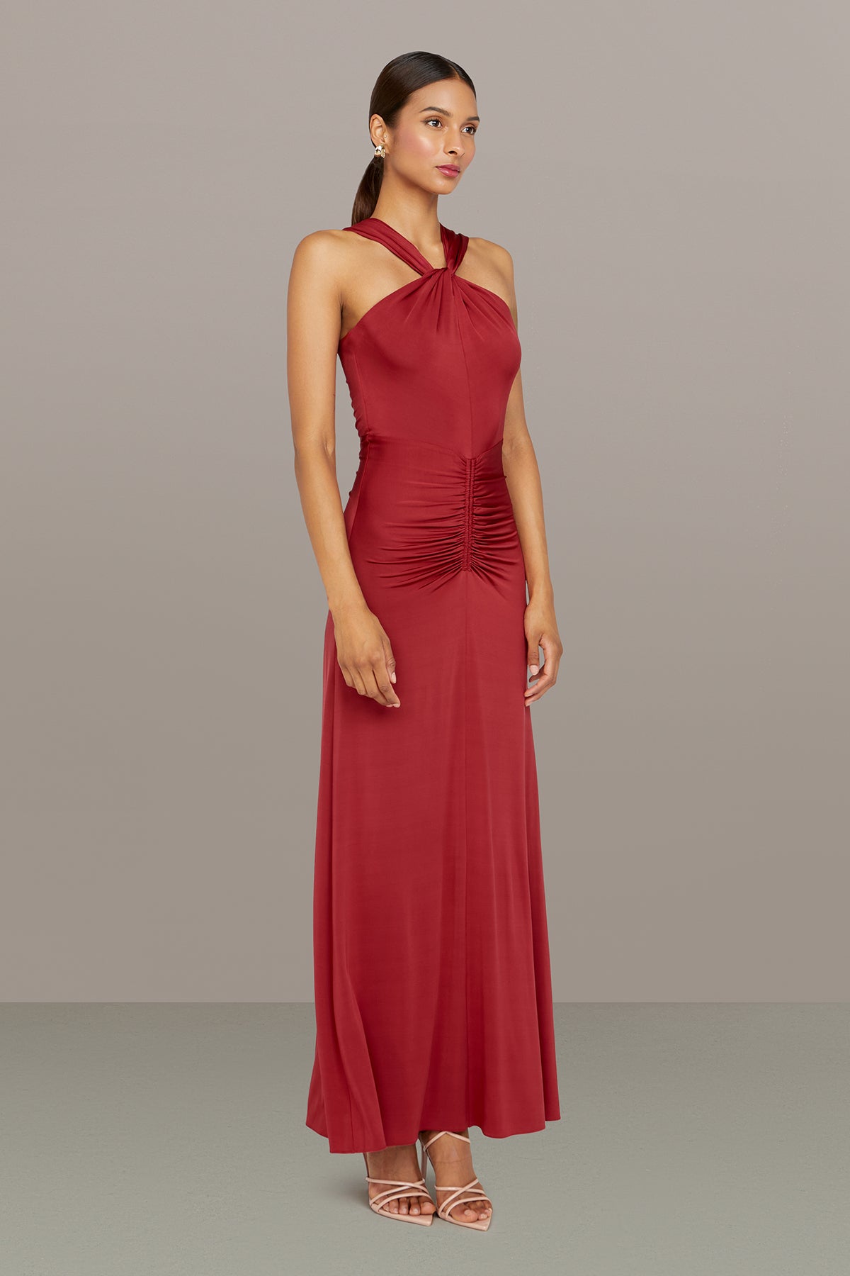 Amur | Mena Halter Jersey Dress | Vivid Auburn