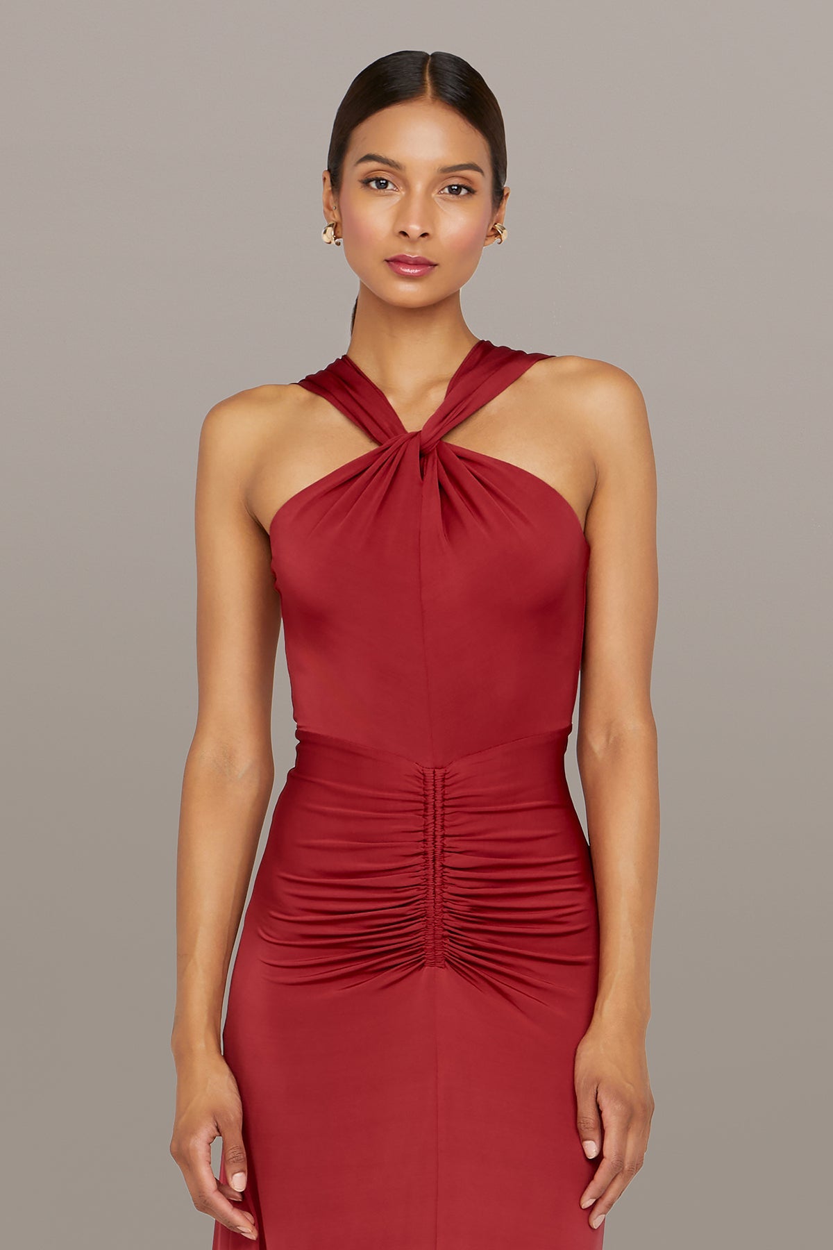Amur | Mena Halter Jersey Dress | Vivid Auburn