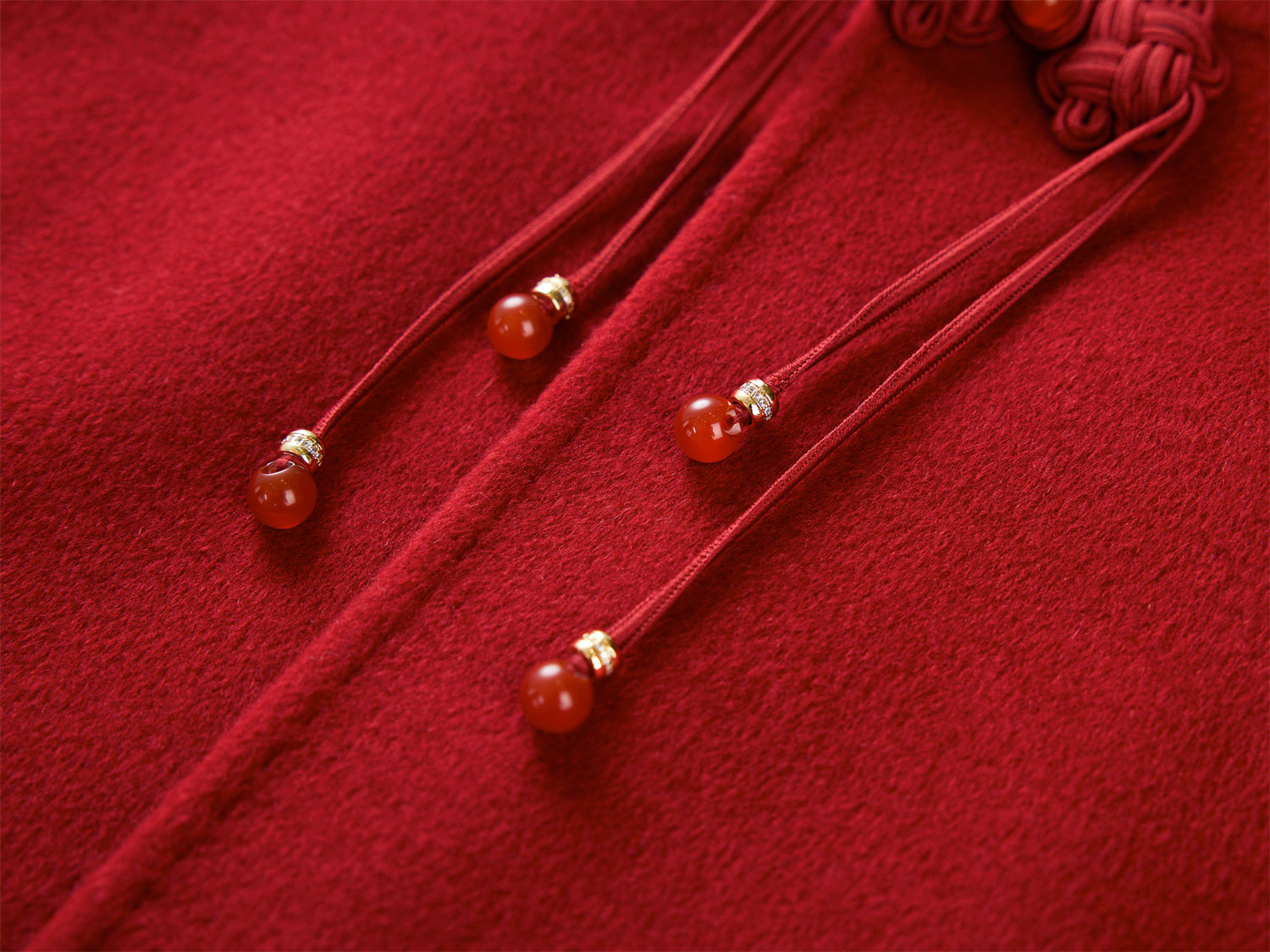Stand Collar Frog Button Short Coat | Red