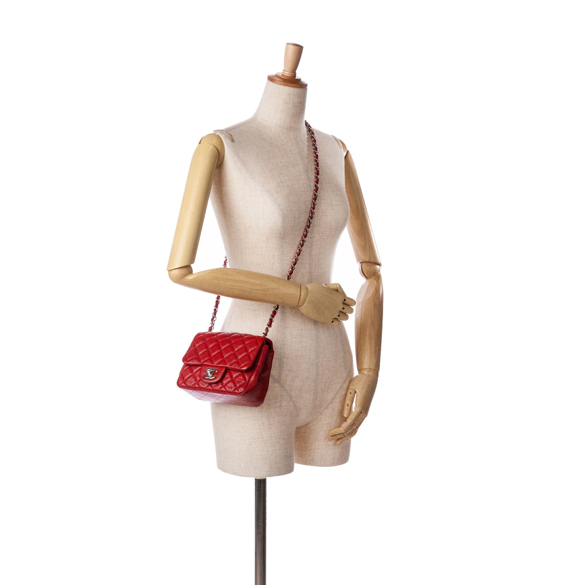 Chanel | Pre-Owned Mini Square Classic Caviar Single Flap | Red