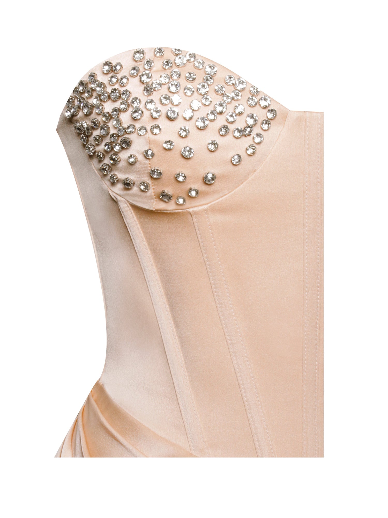 Amelia Satin Corset Slit Gown With Crystal Embellished | Blush