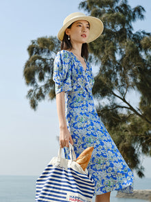 Silk Printed Dress | Blue