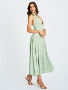 Magda Deep V Neck Halter A-line Midi Dress | Mint Green