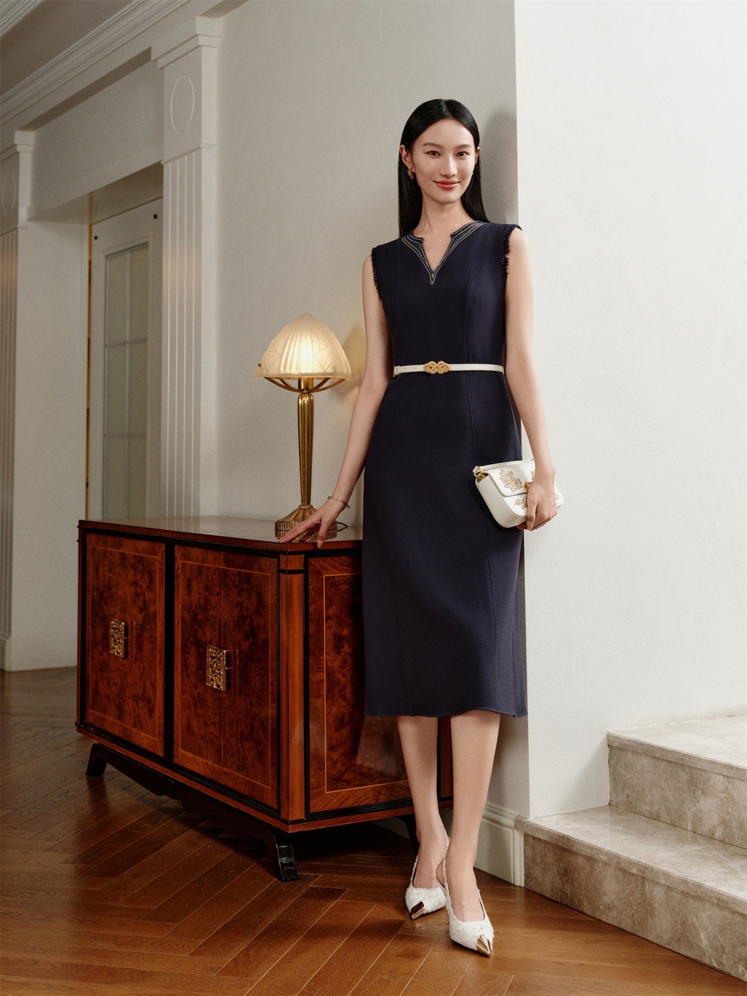 Waist-Cinched Vest Dress | Navy