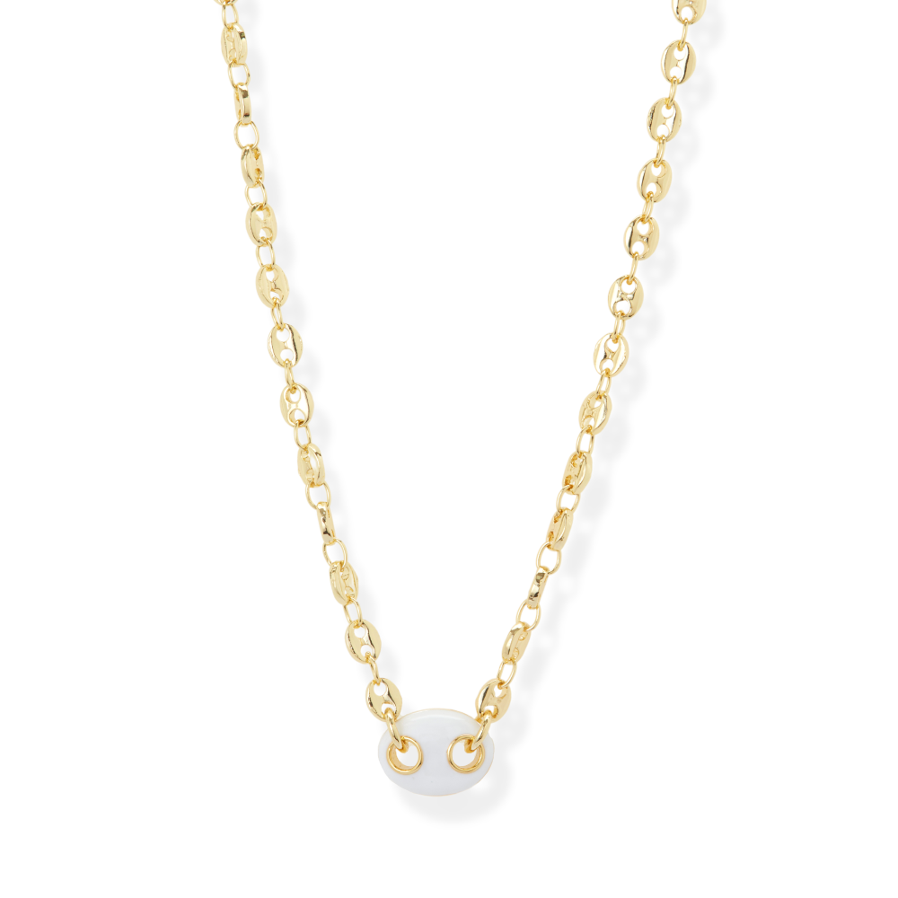 The White Enamel Mariner Chain Necklace | Gold
