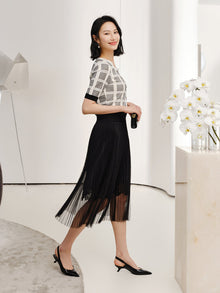 Pleated Mesh Skirt | Black