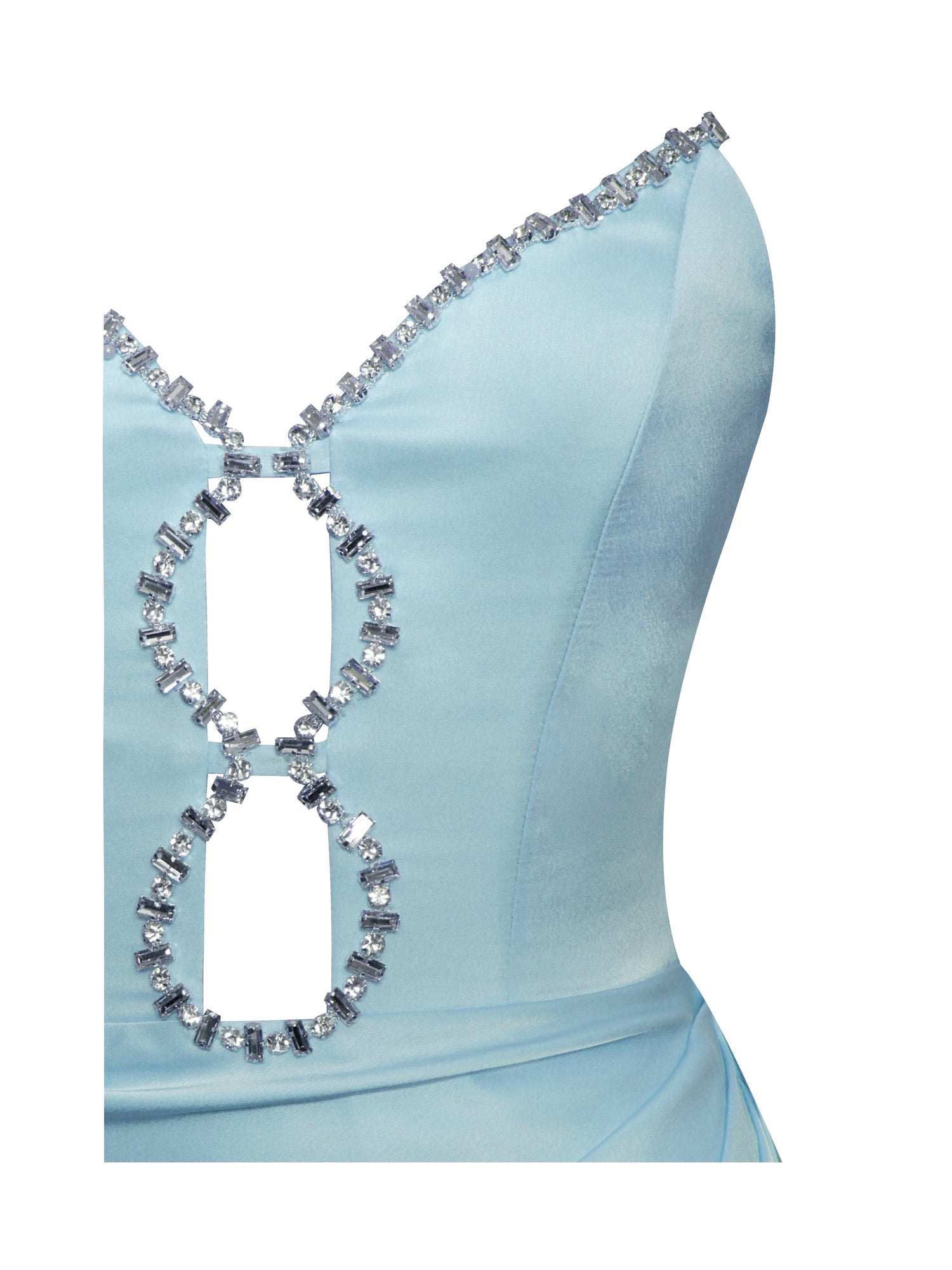 Marilyn Pale Satin Crystal Embellished High Slit Gown | Blue