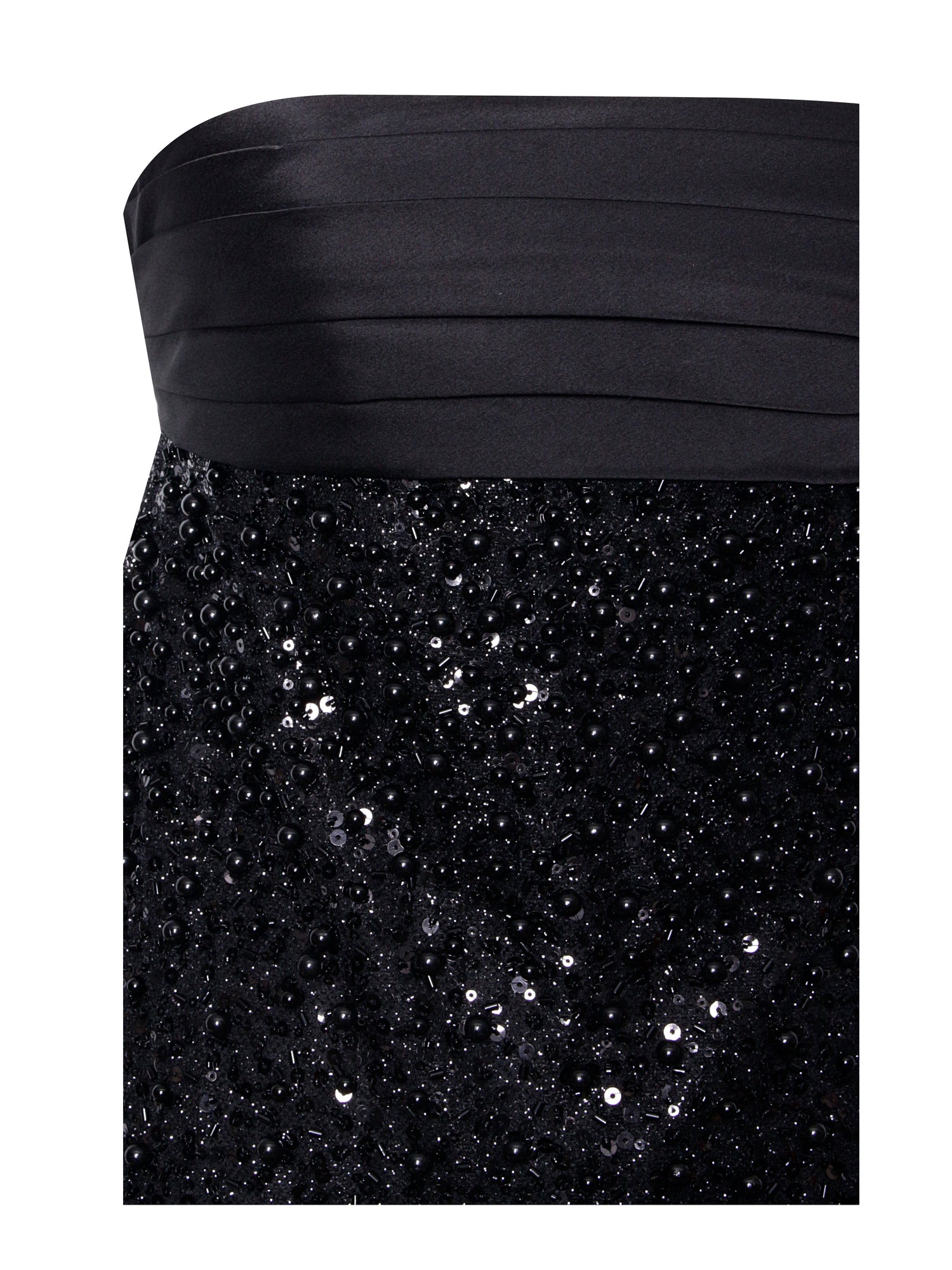 Felina Satin Sequin Pearls Beaded Mini Dress | Black